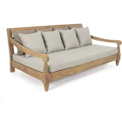 Gartensofa Bali aus Teakholz, klassisch gepolstert, hellgrau, abnehmbare Sunproof-Kissen