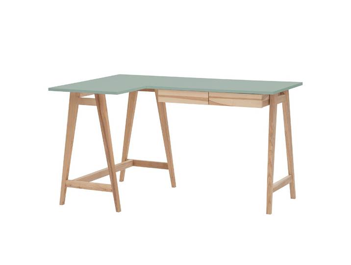 Bureau d’angle 135cm Tiroir à droite Vert/Vert menthe