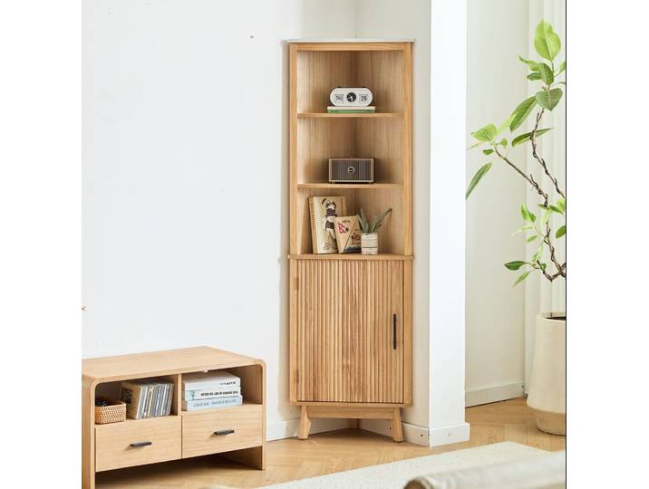 Colonne de rangement d'angle 1 porte 3 étagères en bois