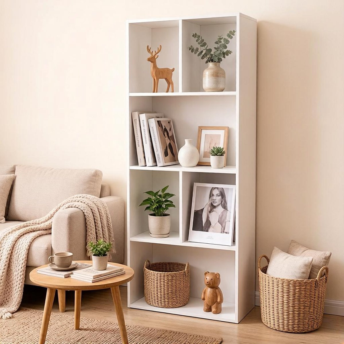 OKWISH Boekenkast met 6 vakken, Wit, B/D/H: 50,2 x 29,2 x 118 cm