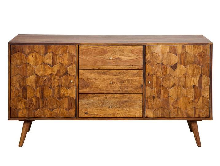 Licht-Erlebnisse Kommode JAKARTA, Holz massiv 145 x 75 cm Schubladen Türen 3D-Fronten