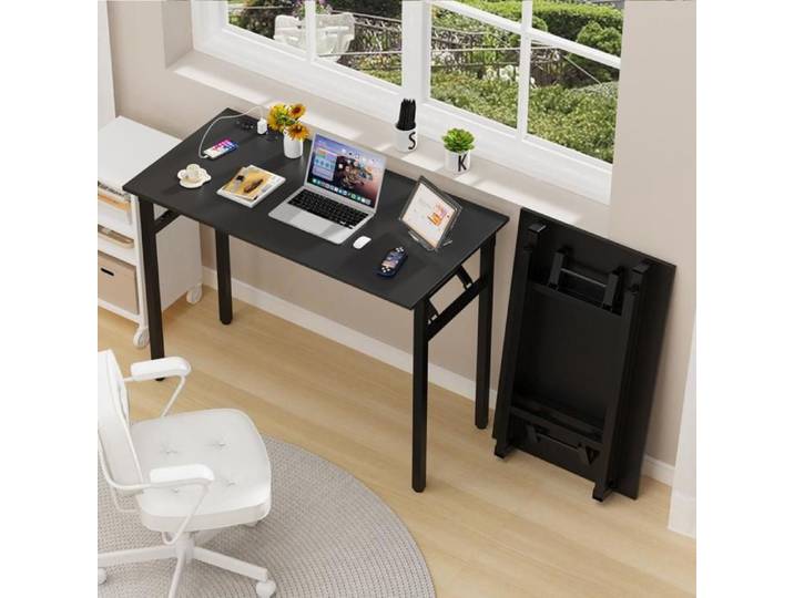 LVHCMFOHM Bureau Pliable Prise Intégrée et Haute Capacité 150kg pour Télétravail et Gaming Noir 100x50x76cm