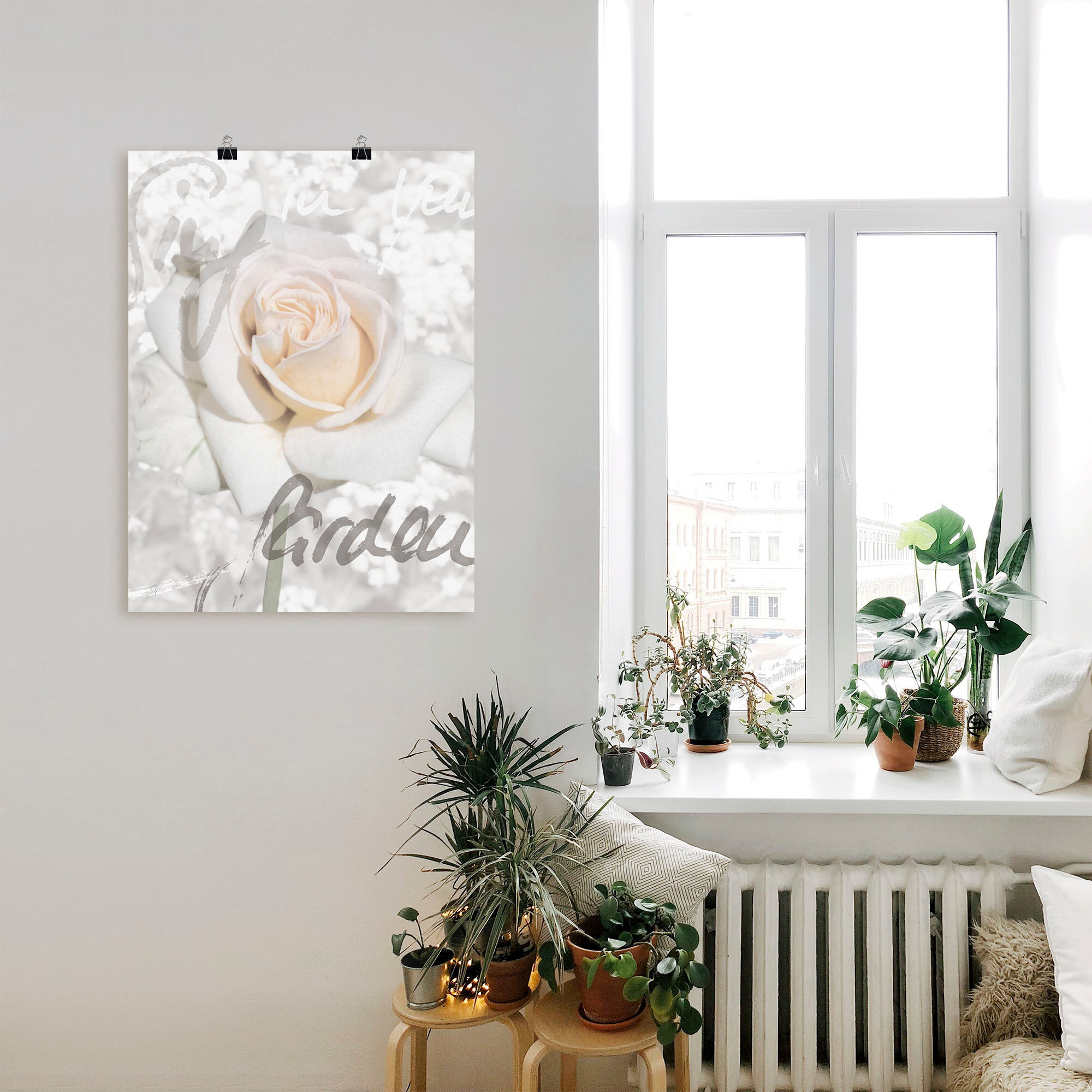 Wandbild ARTLAND "In Lettern - Rose", weiss (farbe bild(er): weiß), B:30cm H:40cm, Bilder, Wandbild, als Leinwandbild, Poster in verschied. Grössen farbe bild(er): weiß B/H/T: 30cm x 40cm, Poster Blumen, 1 Stk.