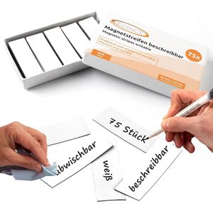 ECENCE Magnetschilder 31040103, weiß, 60 x 20 mm, für Handbeschriftung, 75 Stück