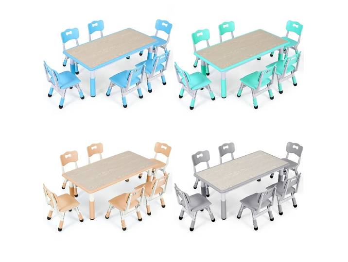 Table rectangulaire pour enfants avec 6 chaises, réglable, multi-activités, bureau d'art et d'artisanat, recommandé pour les filles de 2 à 10 ans