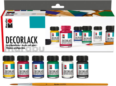 Marabu Decorlack, glänzend, 6x 15 ml und Pinsel