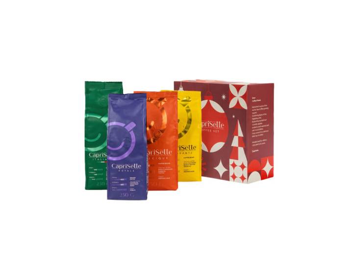 Gemahlener Kaffee-Set Caprisette, 4 x 250 g in einer weihnachtlichen Geschenk-Box