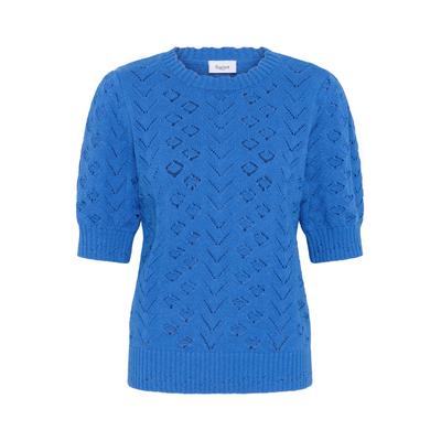 Strickpullover SAINT TROPEZ "Damen Strickpullover ShanelleSZ", Damen, Gr. S, blau (campanula), Obermaterial: 70% Baumwolle CO. 30% Polyester PES., Pullover Strickpullover
