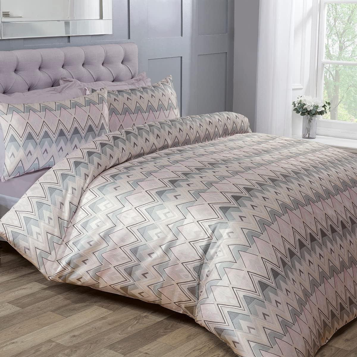 Dekbedovertrek Set Chevron Jacquard - Zwart Grijs - 220 x 260 cm