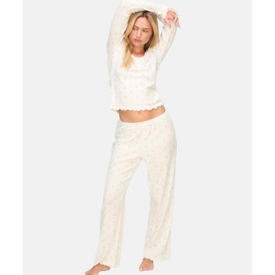 Pyjama HUNKEMÖLLER "Pyjama-Hose Loose Pointelle", Damen, Gr. S, weiß, 48% Modal, 48% Baumwolle, 4% Elasthan, Homewear-Sets Pyjama
