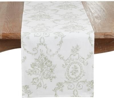 Saro Lifestyle Ornate Floral Linen Blend Table Runner - Decorative Table Runner for Dining & Console Tables