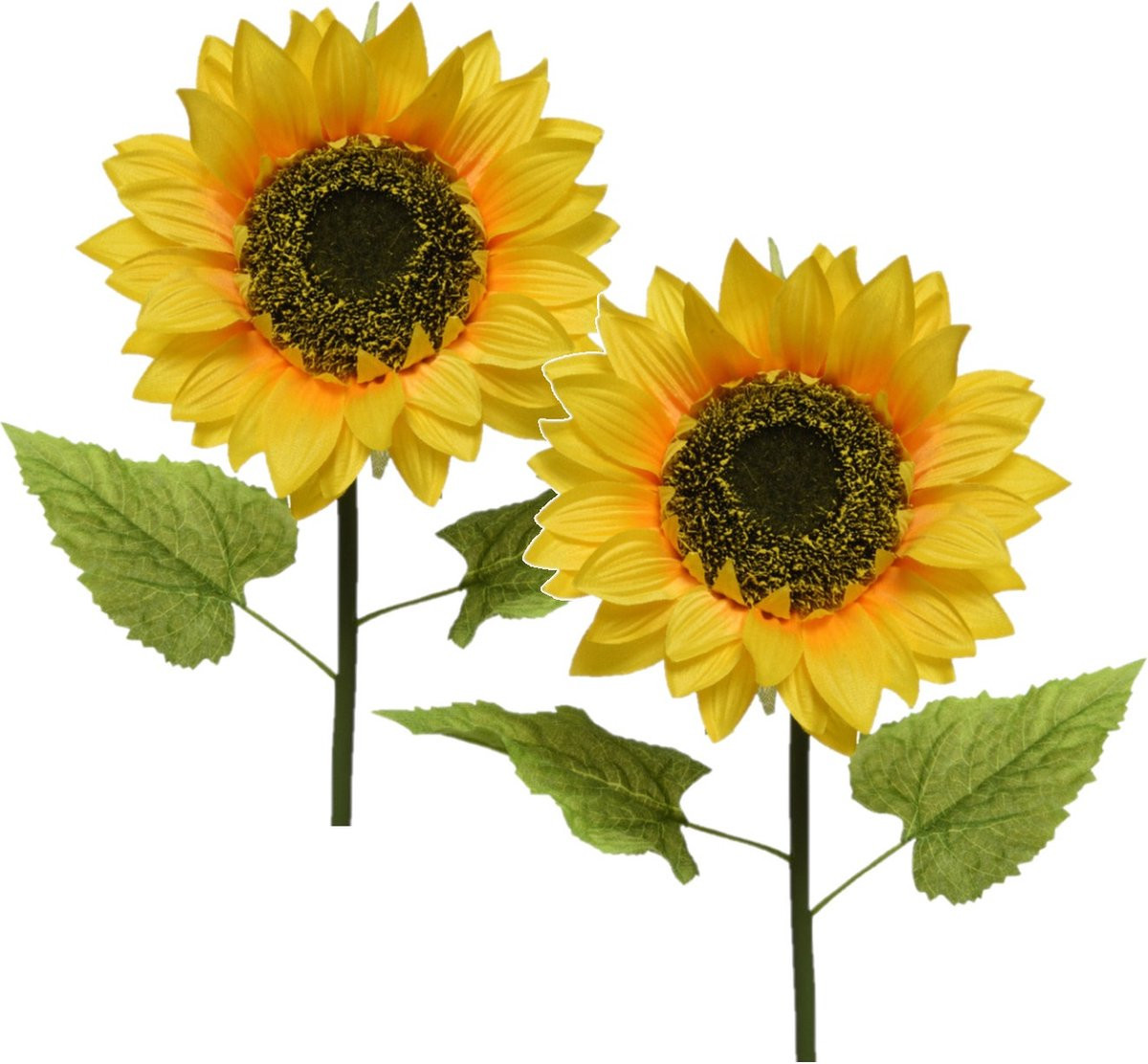 Bellatio Set van 5 gele kunstzonnebloemen, Hoogte: 76 cm