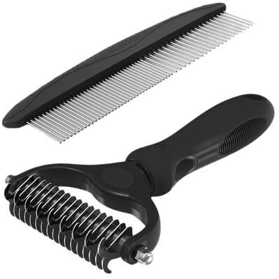 Inspired Finds 2 in 1 Pet Grooming Brush And Metal Comb Set For Dogs And Cats black