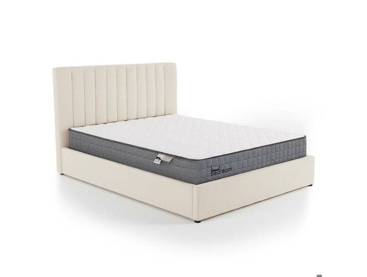 MENZZO Pack Lit-coffre Songe + Matelas Bedream 180x200cm Tissu bouclette Beige - Tissu bouclette Tissu Lit : L189 x P217 x H112