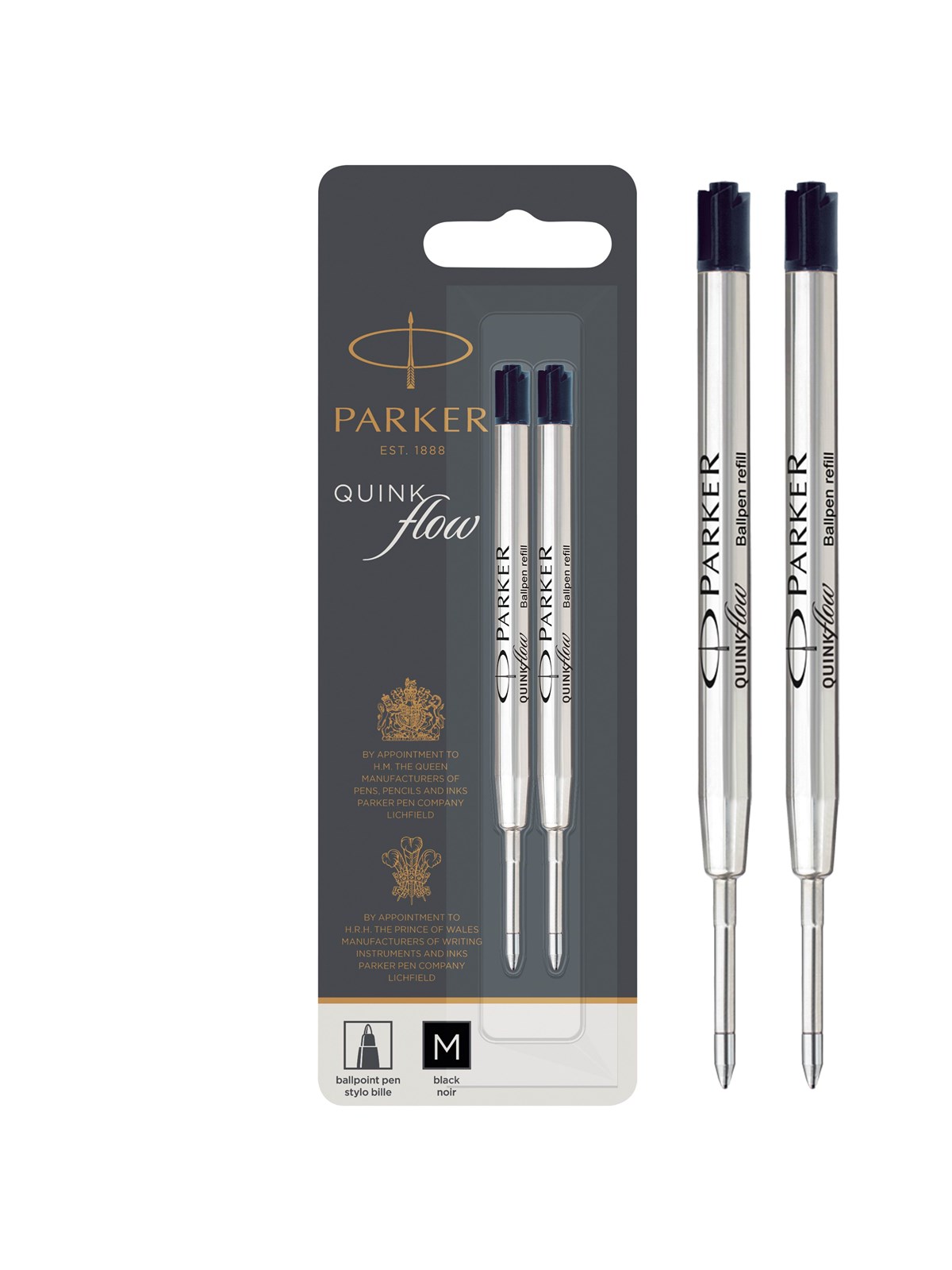 Parker Kugelschreiberminen | mittlere Spitze | schwarze QUINKflow Tinte | 2 Ersatzminen für Kugelschreiber