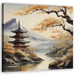 WANDBILD japanische pagode berg landschaft