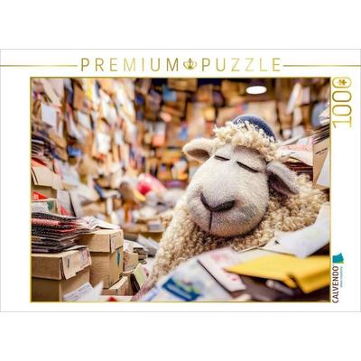 CALVENDO Puzzle Schaf schläft friedlich im Paketzentrum Regal | 1000 Teile Lege-Größe 64x48cm Foto-Puzzle für glückliche Stunden