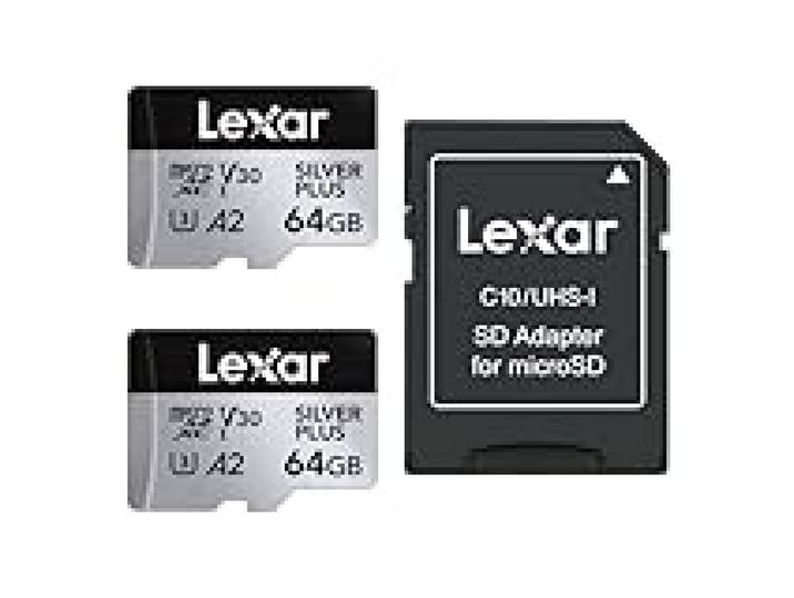 Lexar Silver Plus Lot de 2 Cartes Micro SD 64 Go, jusqu'à 205 Mo/s