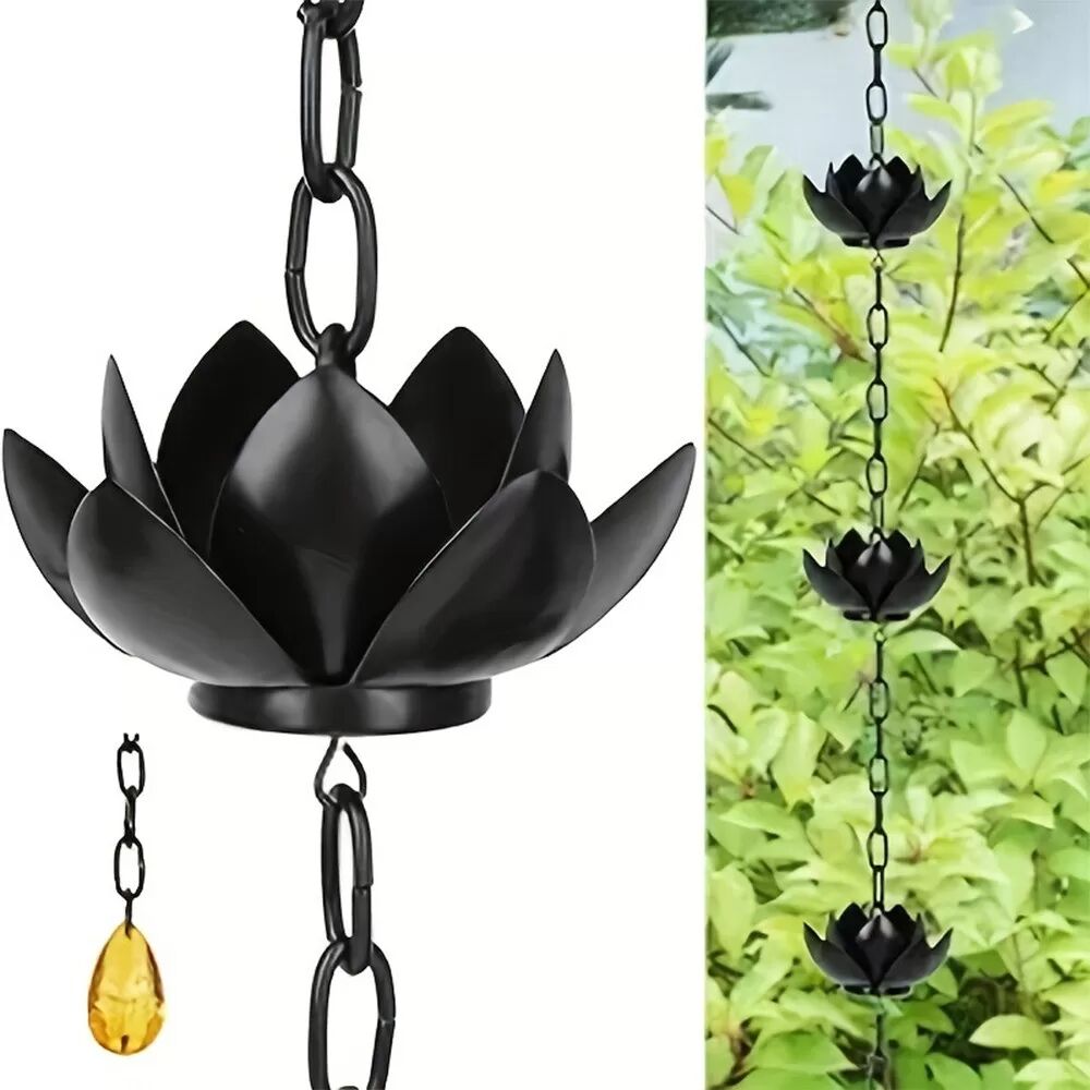 INF Schwarze Lotus-Regenkette - Elegante hängende Gartendekoration für den Außenbereich