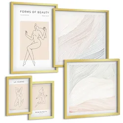 BILDER SET 5er Set - 50x50 cm & 20x30 cm & 40x60 cm Goldrahmen - Weibliche Silhouetten auf Plakaten