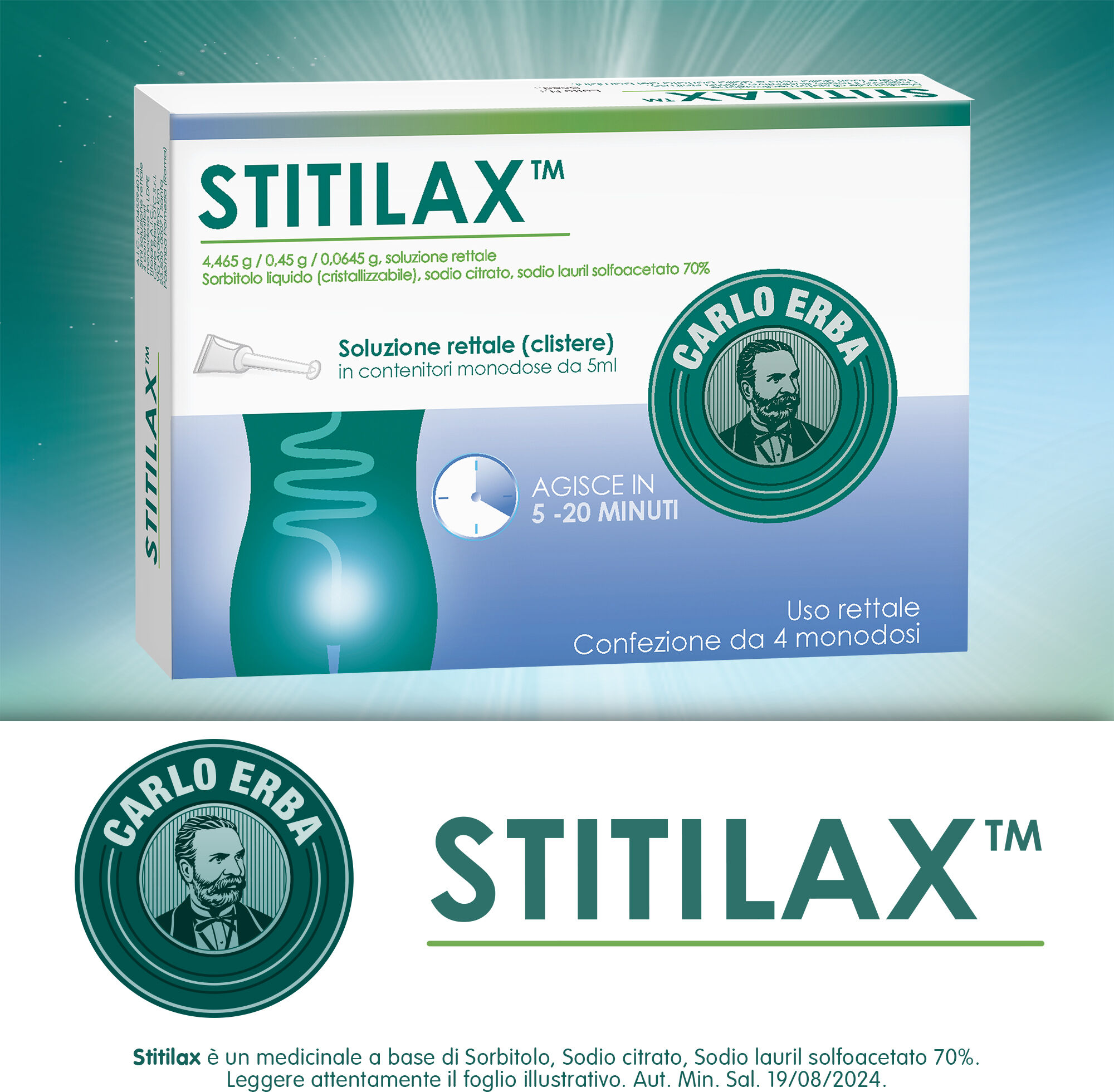 CARLO ERBA OTC Srl Carlo Erba, Stitilax Soluzione Rettale per la Stitichezza, 4 Clisteri