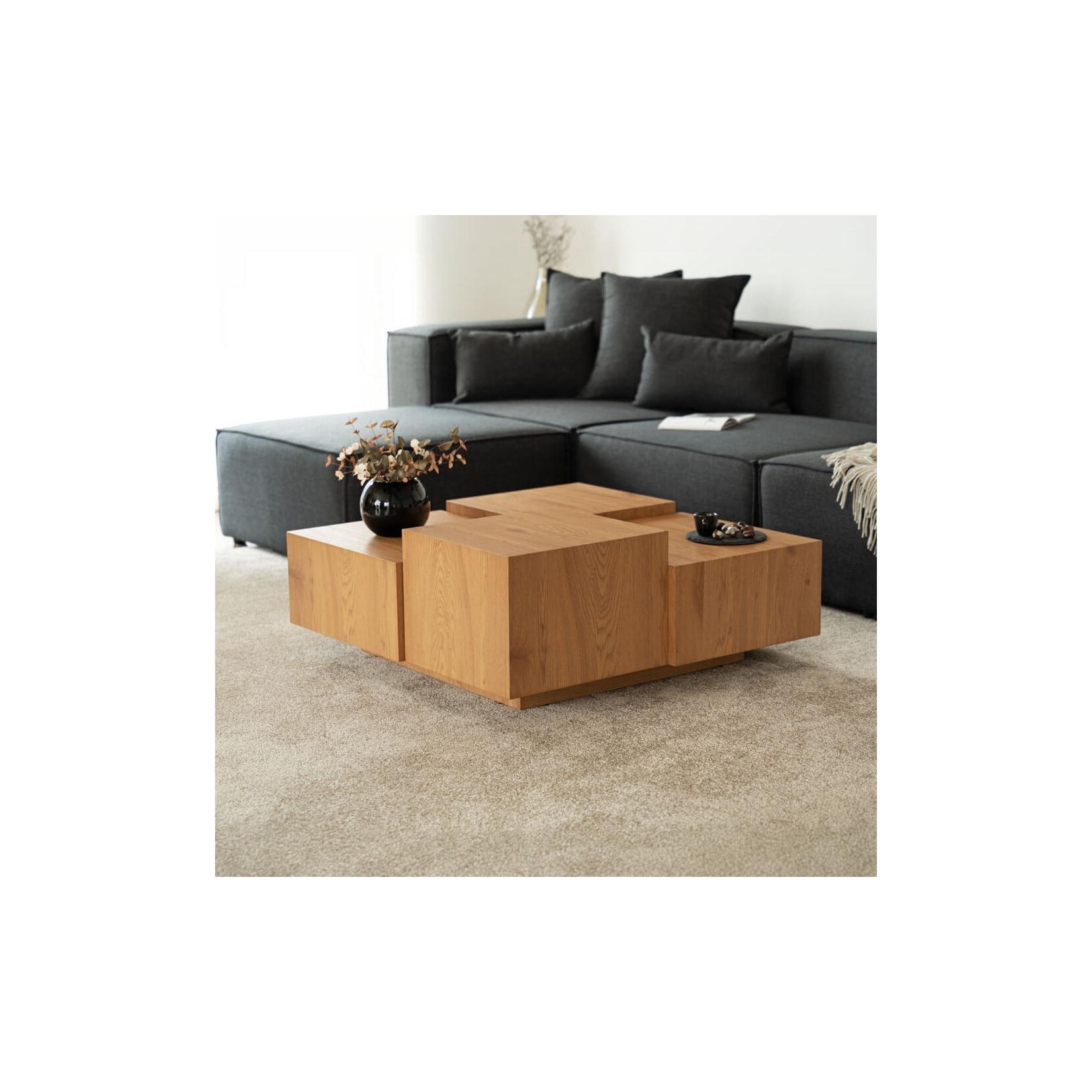 HOME DELUXE Couchtisch mit Schwebeeffekt NAYELI – 96 x 96 cm Hellbraun