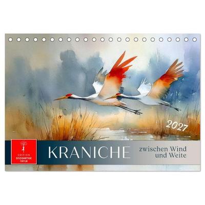 Kraniche zwischen Wind und Weite (Tischkalender 2027 DIN A5 quer), CALVENDO Monatskalender