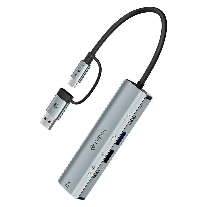 Devia USB-C Hub Pro EC701 tmavě šedá / USB hub / 5 v 1 (USB-C, 5 Ports) (6942297129429)