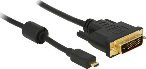 Delock HDMI / DVI Adapterkabel HDMI-Micro-D Stecker, DVI-D 24+1pol. Stecker 1.00m Schwarz 83585 mit Ferritkern, schraubbar
