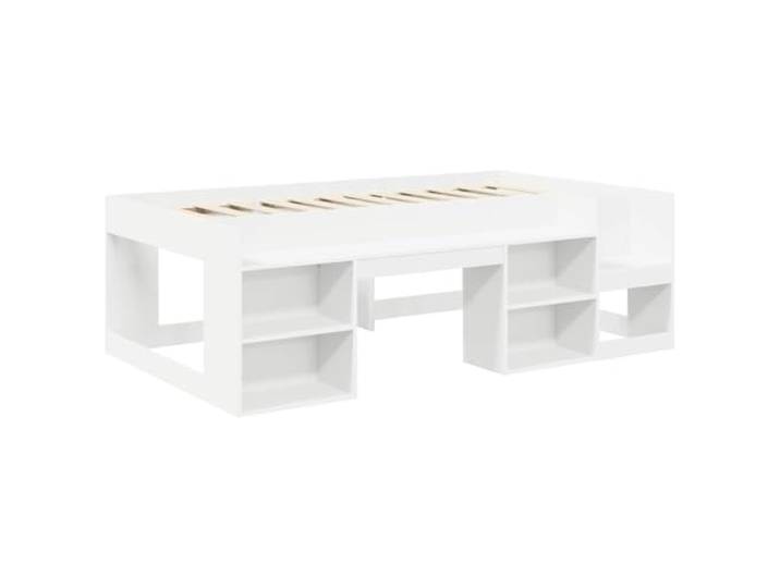 KTHLBRH Bettgestell weiß 80 x 200 cm Technisches Holz, feste Latten, Seitenablagen, 120 kg Kapazität
