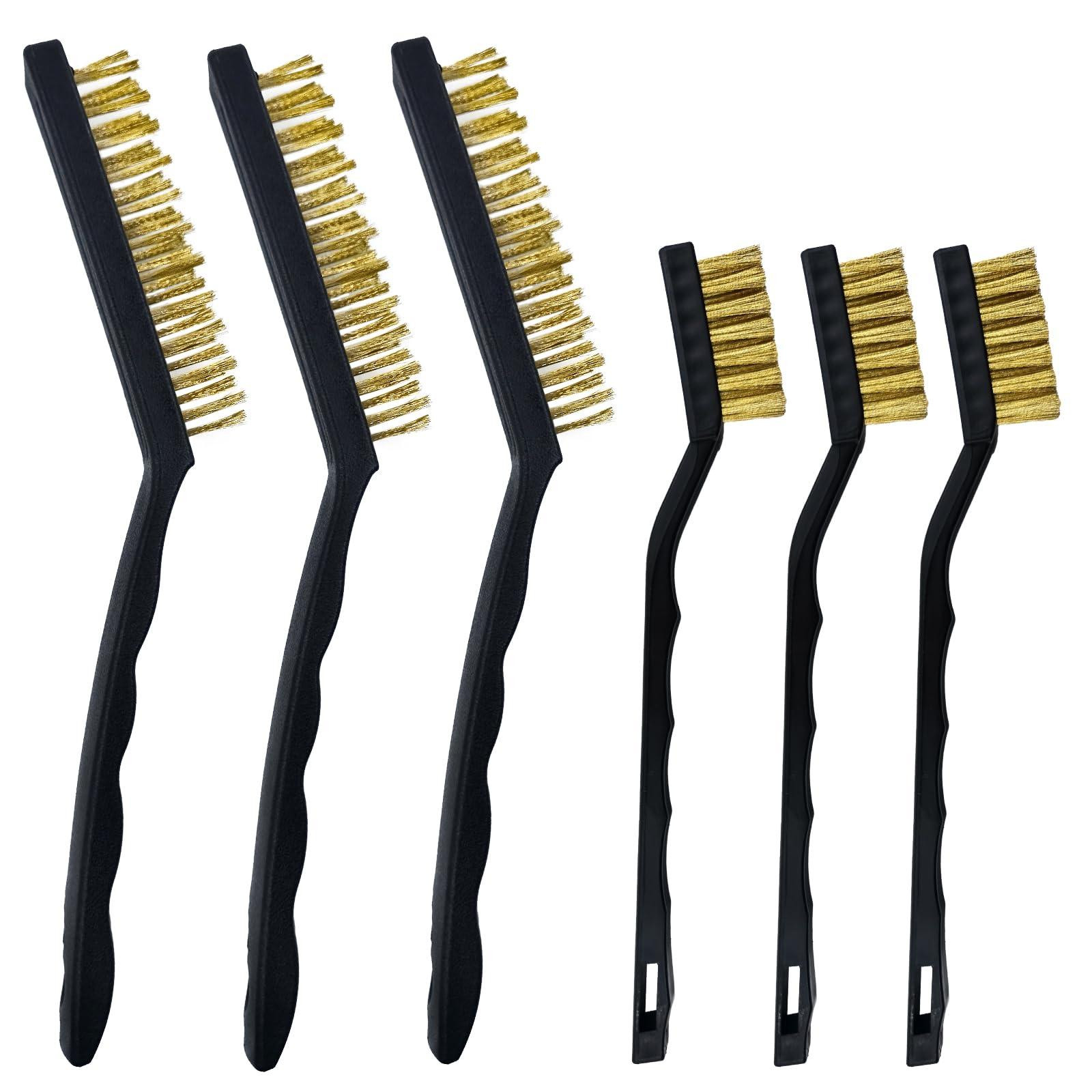 Selius Set van 6 metalen messing borstels met gebogen kunststof handvat