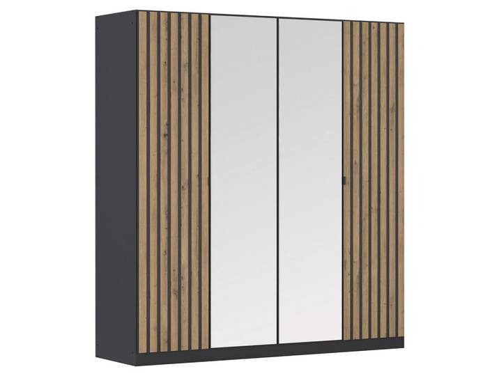 Rauch Möbel Drehtürenschrank, Grau, Eiche Artisan, 2 Fächer, 181x197x56 cm, in verschiedenen Größen erhältlich, Schrankfront mit Spiegel, Schlafzimmer, Kleiderschränke, Kleiderschränke 4-türig