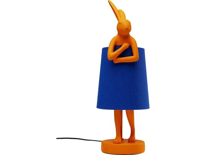 Lampe lapin en polyrésine orange et lin bleu h50
