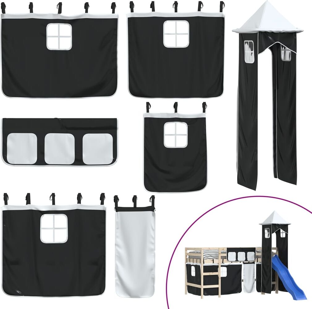 vidaXL Rideaux pour lit mezzanine avec tour blanc et noir polyester