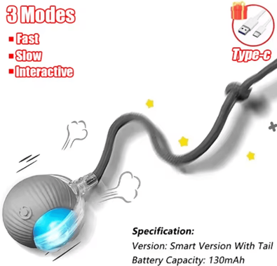 Inspire Curations RollieTail Smart Interactive Rolling Ball Cat Toy grey Tail Ball