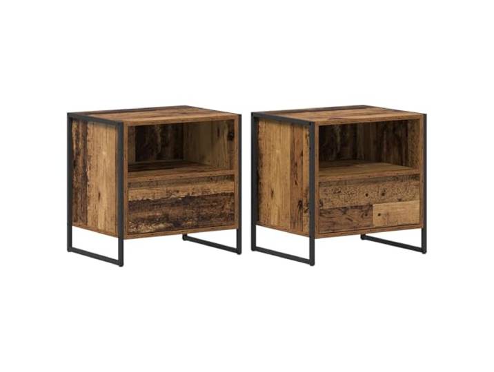 KDVXBCQJH Nachttisch 2er Set Altholz-Optik 50x39,5x50 cm Holzwerkstoff Kompakter Beistelltisch im Industrie-Design für das Schlafzimmer, mit praktischen Schubladen und stabiler Konstruktion.