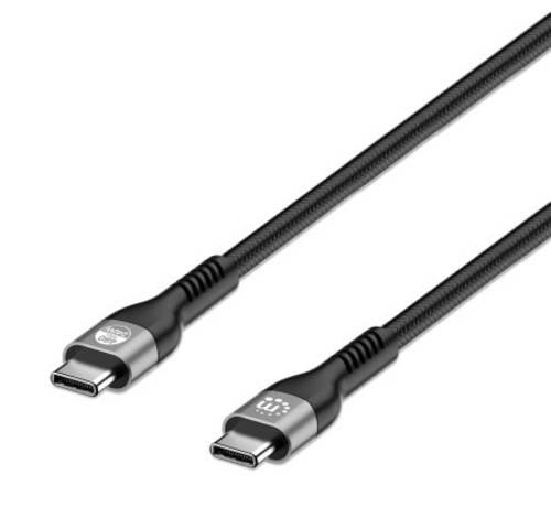 Manhattan USB-Ladekabel USB-C Stecker 2.00m Schwarz beidseitig verwendbarer Stecker, doppelt geschirmt 356367