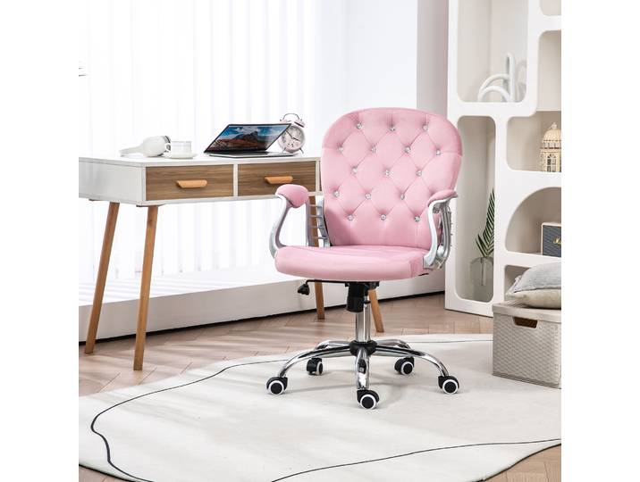Vinsetto Chaise Bureau Velours Rose Hauteur Ajustable avec Diamants