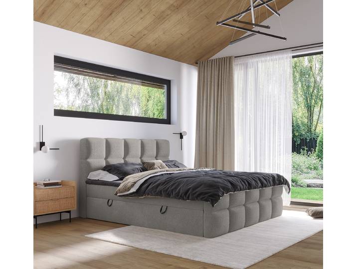 Boxspringbett Moocha 180 x 200cm Teddystoff Quila Grau