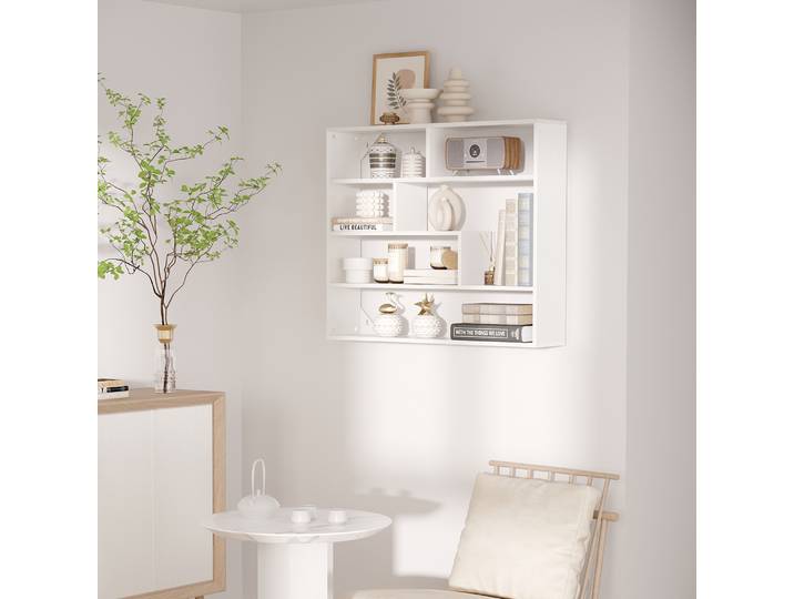 HOMCOM Bibliothèque Murale Moderne 4 Niveaux Bois Blanc