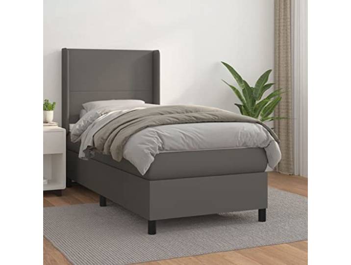 Kunstleder mit Taschenfederkernmatratze höhenverstellbares Kopfteil Boxspringbett mit Matratze Grau 100x200 cm Kunstleder Bett mit Bettkasten Kopfteil verstellbar Taschenfederkernmatratze