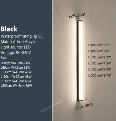 Uplifted Goods Modern Waterproof Outdoor LED Wall Light black 80 Cm neutral No Remote