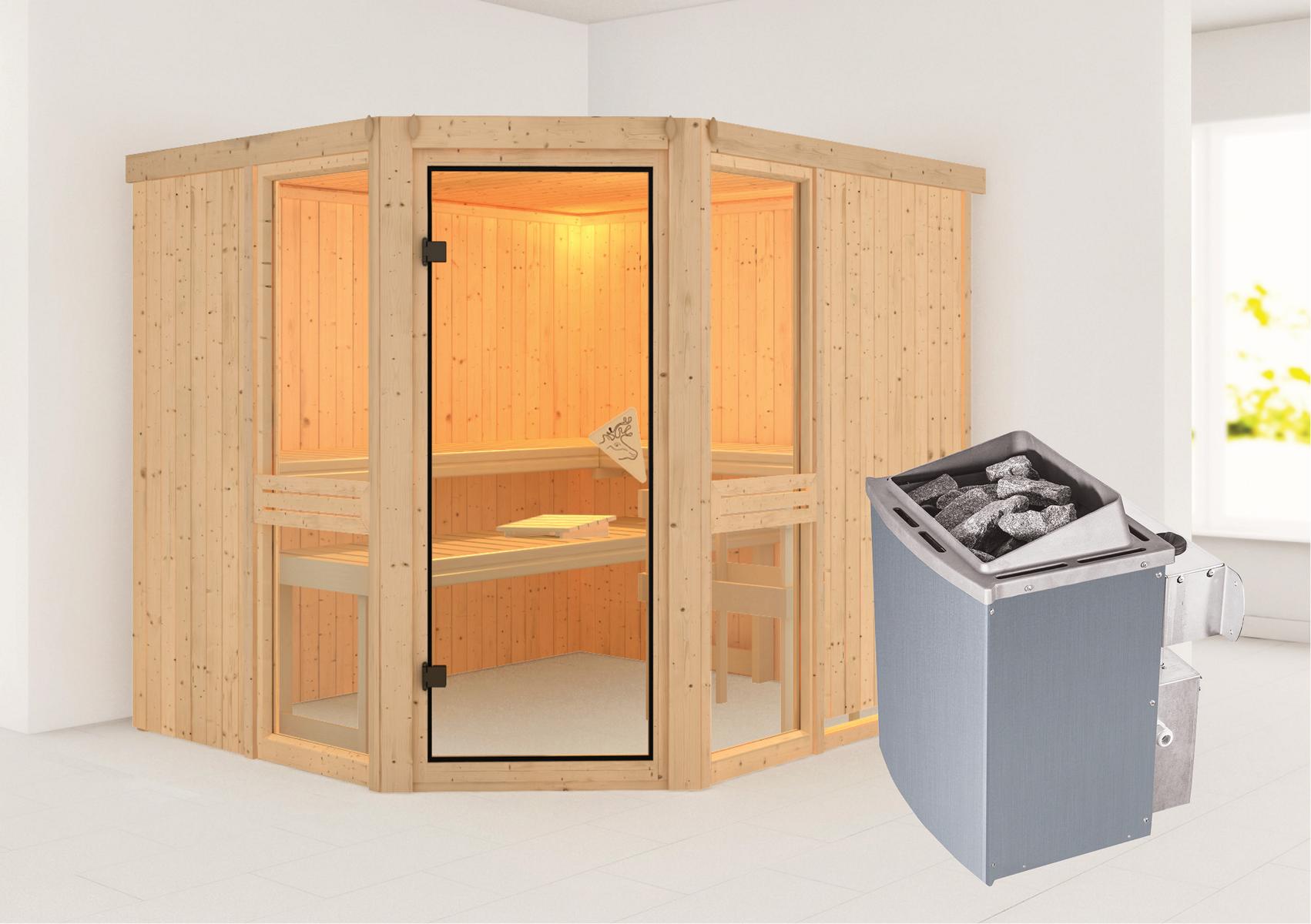 KARIBUHOLZT Sauna Amelia 3 Eck, 9kW integr.Strg bronz.GGT 08298145