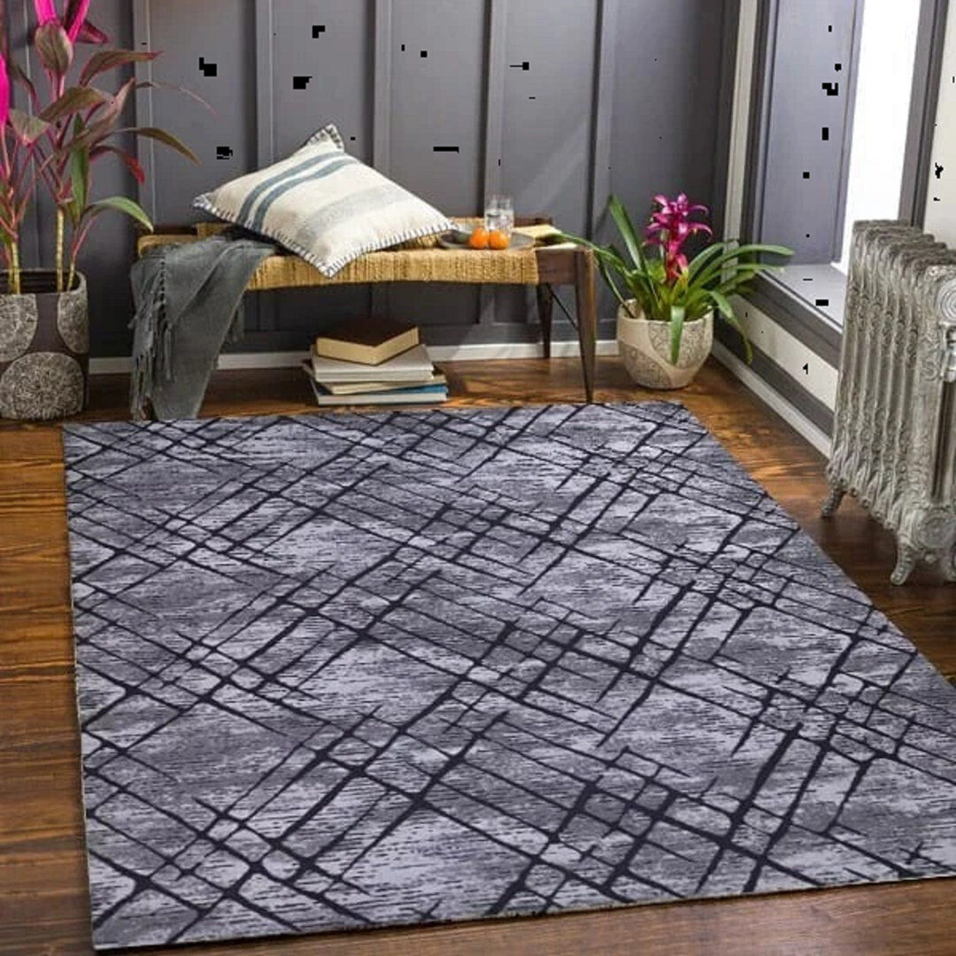 Metro Rectangle Geometric Flokati Gray Rectangle 160 x 230 cm