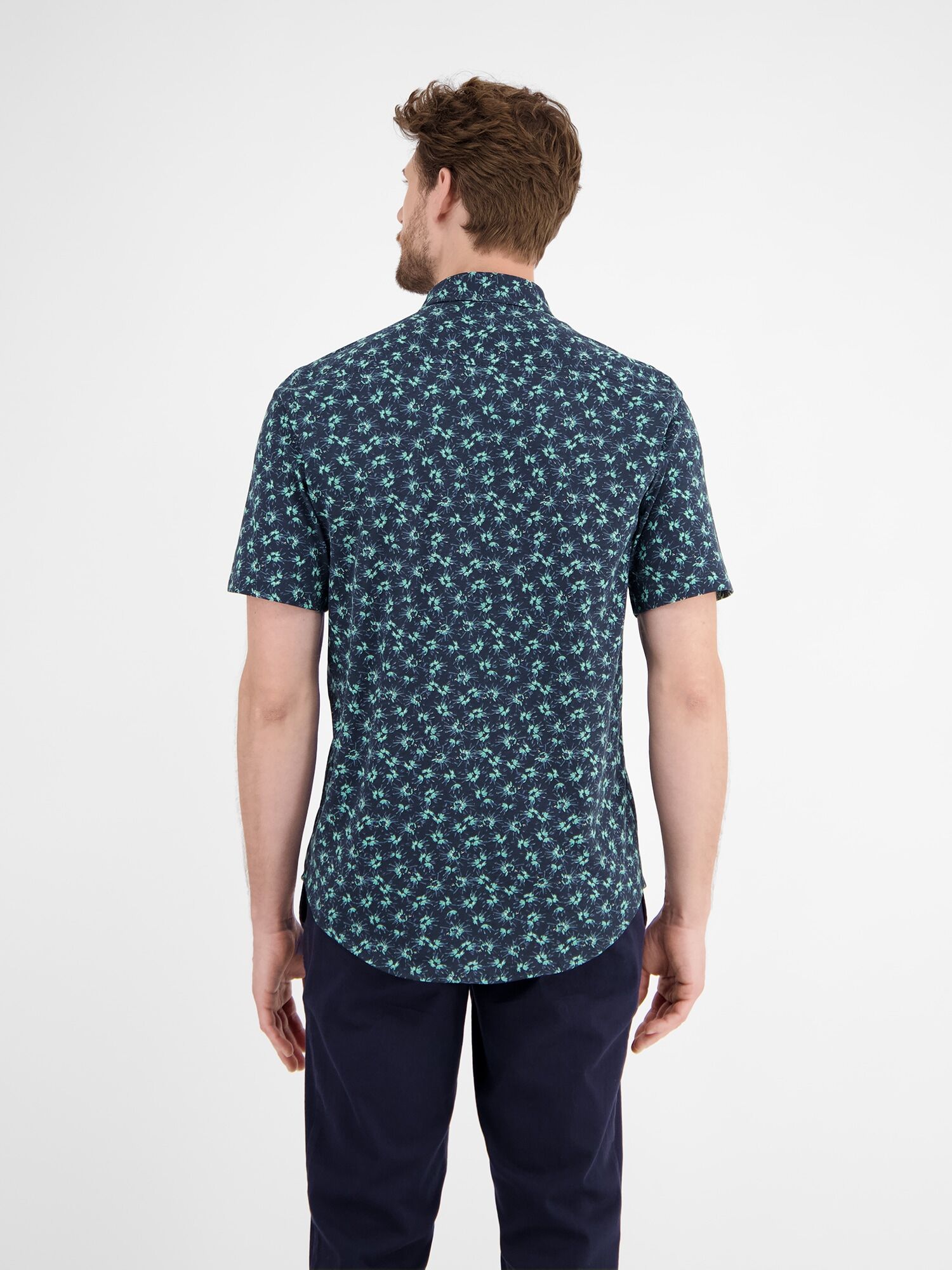 Kurzarmhemd LERROS "Herren Jerseyhemd, floral gemustert", Herren, Gr. XXL, Normalgrössen, blau (coastal blau), 100% Baumwolle, Hemden Kurzarmhemd coastal blau XXL, Normalgrössen