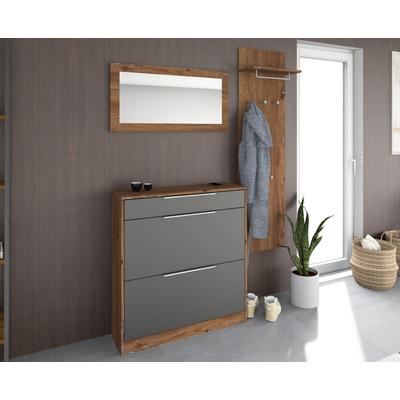 Garderoben-Set BORCHARDT MÖBEL "Oliva, Schuhschrank, Spiegel, Garderobenpaneel", grau (eichefarben graphit), Holzwerkstoff, Kastenmöbel-Sets