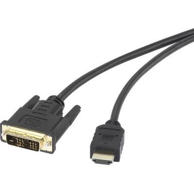 Renkforce DVI / HDMI Adapterkabel DVI-D 18+1pol. Stecker, HDMI-A Stecker 1.80 m Schwarz RF-4212216 vergoldete Steckkontakte, schraubbar DVI-Kabel