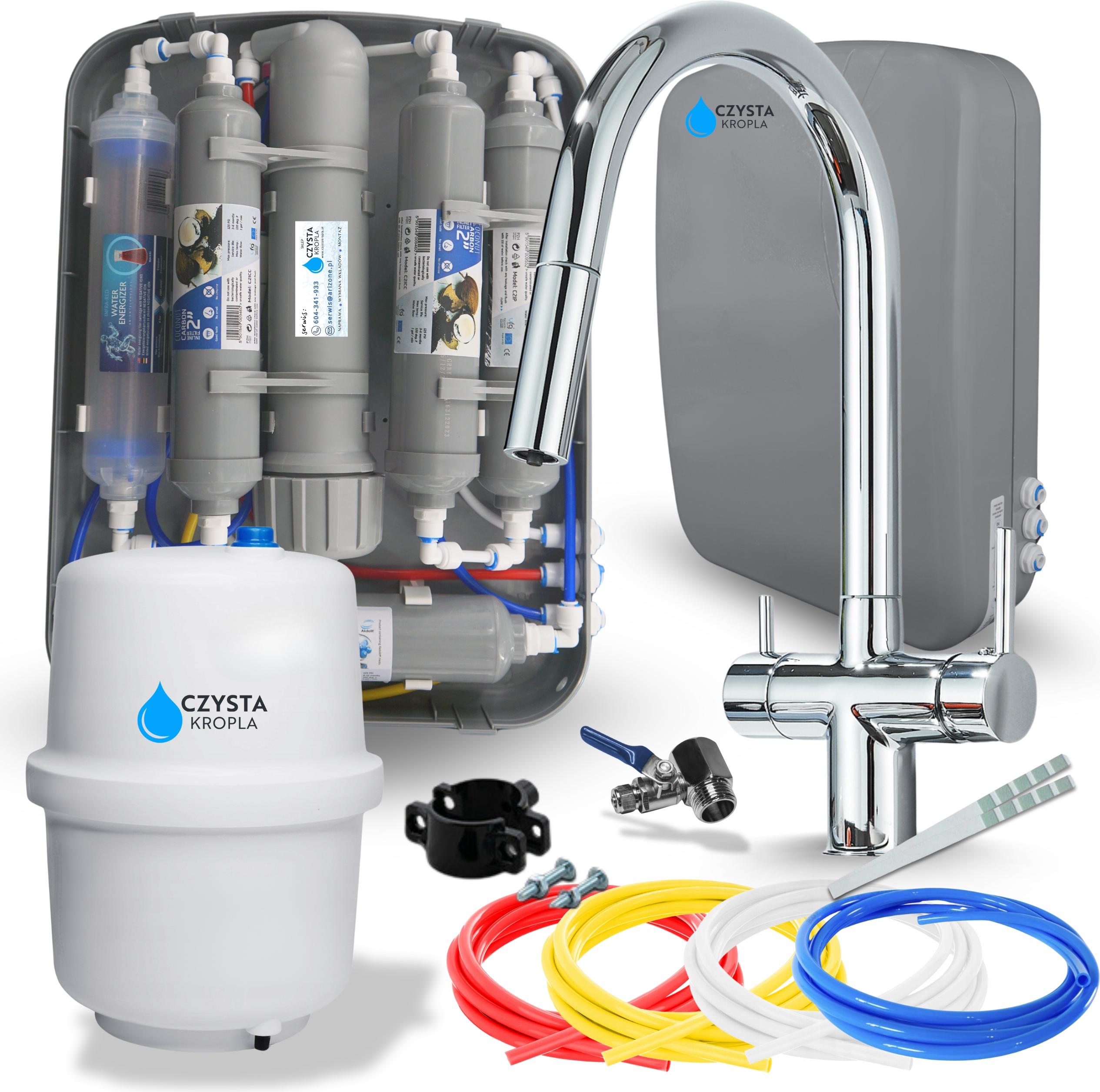 Wasserfilter Set RO7 Slim mit 3-Wege Küchenarmatur Slender, 7-stufige Filtration, Chrom