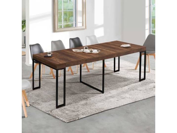 IDMARKET Table console extensible TORONTO 10 personnes 235 cm bois foncé noyer design industriel