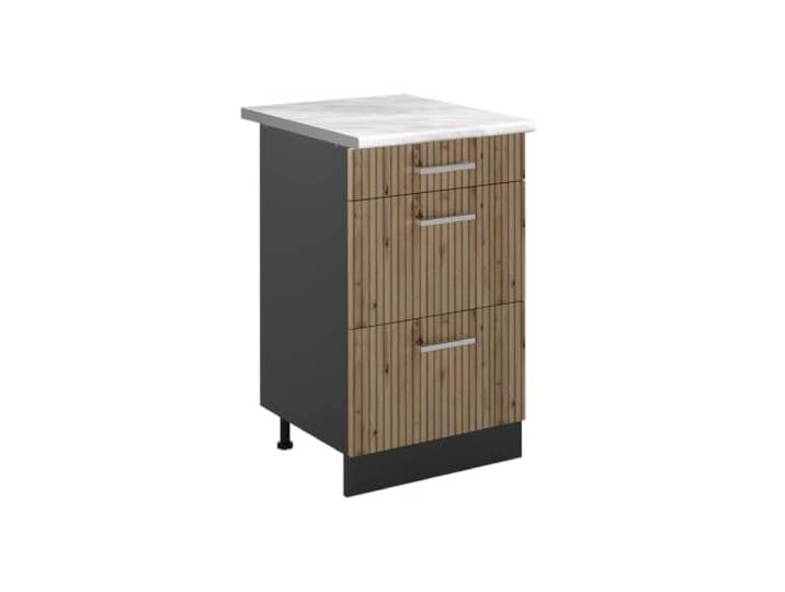 Vicco Küchenunterschrank R-Line, Artisan-Eiche/Anthrazit 50 cm 3 Schubladen · Arbeitsplatte Marmor · Höhenverst. Füße · Leichter Zugriff · Frei kombinierbar